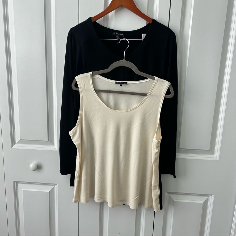 Eileen Fisher Women’s Bundle – Black Long Sleeve & Ivory Tank‎ – Size L